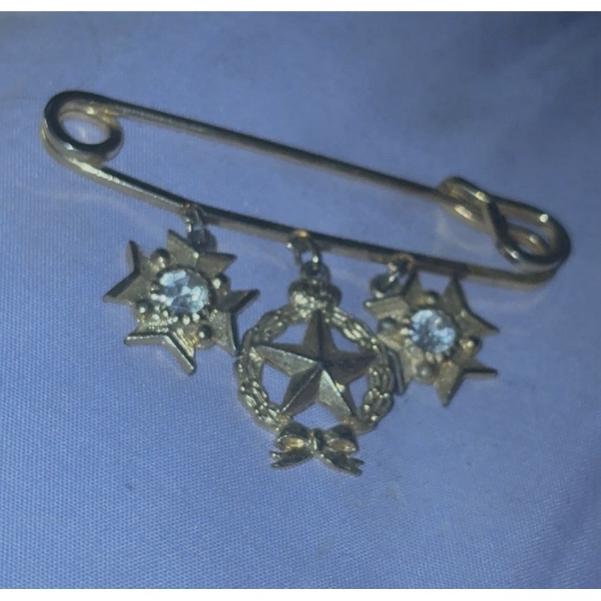 Vintage Jj Jonette Jewelry Gold Tone Safety Pin Brooch Star Wreath Charm Pin 15$